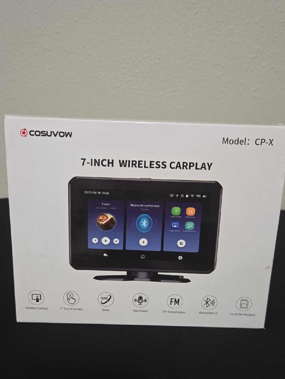 COSUVOW 7-Inch Wireless CarPlay Dashboard Screen - Black